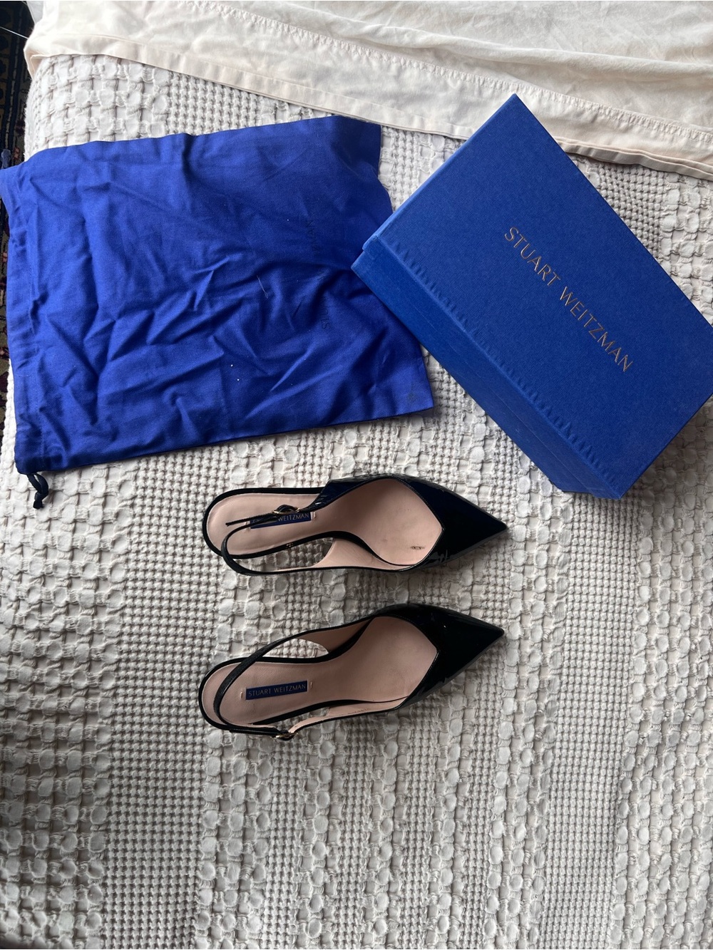 Stuart Weitzman Black Patent Pointed Slingback Pumps